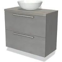 Maxaro Modulo Plato Slim Badkamermeubel voor waskom | 80 cm Lichtgrijs beton Vlak front Grijs eiken blad 2 lades onder elkaar