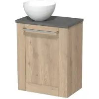 Maxaro Toiletmeubel met waskom | 41 cm Lichtbruin eiken Kader front Mat wit Solid surface waskom Donkergrijs beton blad