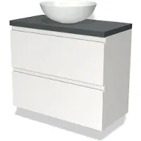 Maxaro Modulo Plato Slim Badkamermeubel voor waskom | 80 cm Mat wit Greeploos front Donkergrijs blad 2 lades onder elkaar