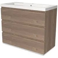 Maxaro Modulo Badkamermeubel met wastafel | 100 cm Middenbruin eiken Greeploos front Mineraalmarmer 3 lades