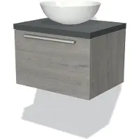 Maxaro Modulo Plato Badkamermeubel voor waskom | 60 cm Grijs eiken Vlak front Donkergrijs blad 1 lade