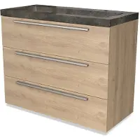 Maxaro Modulo Badkamermeubel met wastafel | 100 cm Lichtbruin eiken Vlak front Natuursteen 3 lades