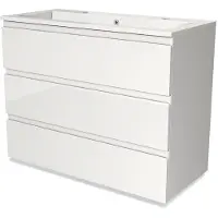 Maxaro Modulo Badkamermeubel 100cm wit Greeploos Mineraalmarmer 3 lades | Badkamermeubel Wit | Wit Badmeubel