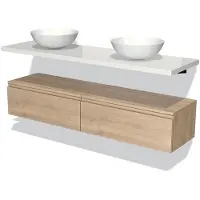 Maxaro Modulo Plato Badkamermeubel voor waskom | 160 cm Lichtbruin eiken Greeploos front Hoogglans wit blad Laag zwevend