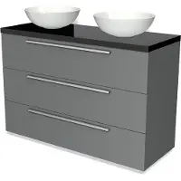 Maxaro Modulo Plato Badkamermeubel voor waskom | 120 cm Middengrijs Vlak front Hoogglans zwart blad 3 lades