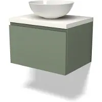 Maxaro Modulo Plato Badkamermeubel voor waskom | 60 cm Saliegroen Greeploos front Mat wit blad 1 lade