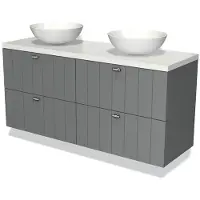 Maxaro Modulo Plato Badkamermeubel voor waskom | 140 cm Middengrijs Lamel front Hoogglans wit blad 4 lades