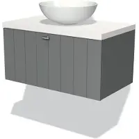 Maxaro Modulo Plato Badkamermeubel voor waskom | 80 cm Middengrijs Lamel front Mat wit blad 1 lade