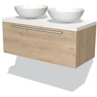 Maxaro Modulo Plato Badkamermeubel voor waskom | 100 cm Lichtbruin eiken Vlak front Mat wit blad 1 lade