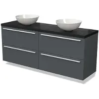 Maxaro Modulo Plato Badkamermeubel voor waskom | 160 cm Donkergrijs Vlak front Zwart eiken blad 4 lades