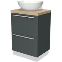 Maxaro Modulo Plato Slim Badkamermeubel voor waskom | 50 cm Donkergrijs Vlak front Lichtbruin eiken blad 2 lades onder elkaar