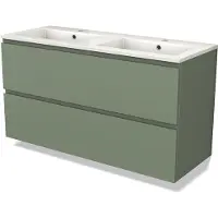 Maxaro Modulo Badkamermeubel met wastafel | 120 cm Saliegroen Greeploos front Mineraalmarmer 2 lades onder elkaar