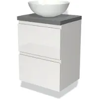 Maxaro Modulo Plato Slim Badkamermeubel voor waskom | 50 cm Hoogglans wit Greeploos front Middengrijs blad 2 lades onder elkaar