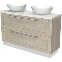 Maxaro Modulo Plato Slim Badkamermeubel voor waskom | 120 cm Lichtgrijs eiken Kader front Hoogglans wit blad 2 lades onder elkaar