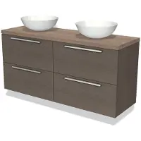 Maxaro Modulo Plato Badkamermeubel voor waskom | 140 cm Donkerbruin eiken Vlak front Middenbruin eiken blad 4 lades