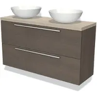 Maxaro Modulo Plato Slim Badkamermeubel voor waskom | 120 cm Donkerbruin eiken Vlak front Lichtgrijs eiken blad 2 lades onder elkaar