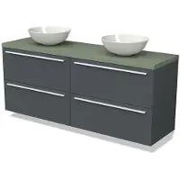 Maxaro Modulo Plato Badkamermeubel voor waskom | 160 cm Donkergrijs Vlak front Saliegroen blad 4 lades