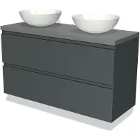 Maxaro Modulo Plato Badkamermeubel voor waskom | 120 cm Donkergrijs Greeploos front Middengrijs blad 2 lades onder elkaar