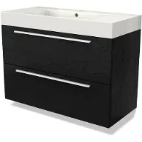 Maxaro Modulo Badkamermeubel met wastafel | 100 cm Zwart eiken Vlak front Mineraalmarmer 2 lades onder elkaar