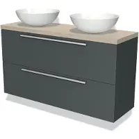Maxaro Modulo Plato Slim Badkamermeubel voor waskom | 120 cm Donkergrijs Vlak front Lichtgrijs eiken blad 2 lades onder elkaar