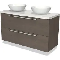 Maxaro Modulo Plato Badkamermeubel voor waskom | 120 cm Donkerbruin eiken Vlak front Hoogglans wit blad 2 lades onder elkaar
