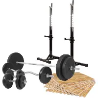 Gorilla Sports Squat- en bankdruksteunen Incl. halterset 100 kg en vloermatten