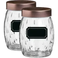 Urban Living Voorraadpot/bewaarpot Beau - 4x - 1.2L - glas - koperen deksel - incl. etiketten - Voorraadpot