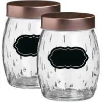 Urban Living Voorraadpot/bewaarpot Beau - 4x - 1.2L - glas - koperen deksel - incl. etiketten - Voorraadpot