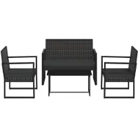 vidaXL 4-delige Loungeset met kussens poly rattan zwart