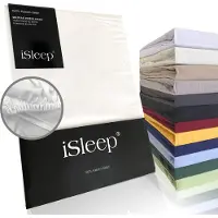 ISleep Katoen-Satijnen Hoeslaken - Hoge Hoek - Rondom Elastiek - Litsjumeaux - 180x210+40 cm - Wit