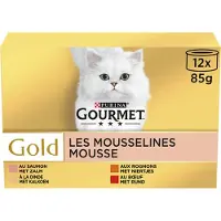Gourmet 4x Purina Gold Mousse 12x 85gr ( zalm, kalkoen, rund en niertjes)