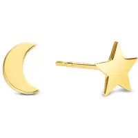 New Bling 9NBG-0721 Gouden Oorknopjes Ster en Maan - Oorbellen - Ster - 4,5mm - Oorstekers - 14 Karaat - Goud