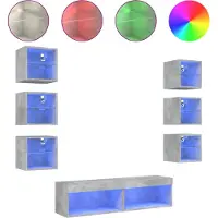 vidaXL 8-delige Tv-wandmeubelset met LED bewerkt hout betongrijs