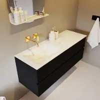 Mondiaz Vica DLux badmeubel 130cm urban 4 lades met wastafel opalo links zonder kraangat