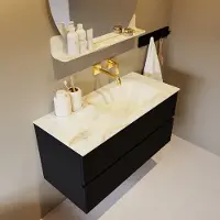 Mondiaz Vica DLux badmeubel 100cm urban 2 lades met wastafel frappe rechts zonder kraangat