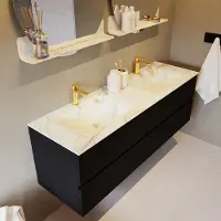 Mondiaz Vica DLux badmeubel 150cm urban 2 lades met wastafel frappe dubbel 2 kraangaten
