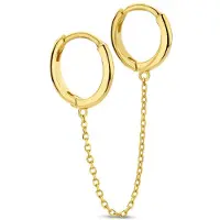 New Bling 9NBG-0767 Gouden oorbellen met Kettinkje - Earparty - Oorringen - 8,5+10mm - 30mm Lengte Ketting - 14 Karaat - Goud