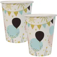 SANTEX Feest wegwerp bekertjes - ballon - 20x stuks - 270 ml - wit/goud - karton - Feestbekertjes