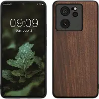 Kwmobile telefoonhoesje geschikt voor Xiaomi 13T / 13T Pro - Hoesje met bumper in donkerbruin - Backcover - hout