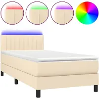 vidaXL Boxspring met matras en LED stof crèmekleurig 90x190 cm