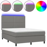 vidaXL Boxspring met matras en LED stof donkergrijs 140x190 cm