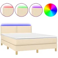 vidaXL Boxspring met matras en LED stof crèmekleurig 140x200 cm