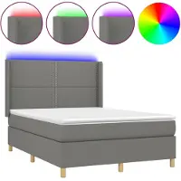 vidaXL Boxspring met matras en LED stof donkergrijs 140x190 cm