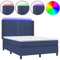 vidaXL Boxspring met matras en LED stof blauw 140x190 cm