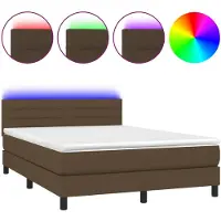 vidaXL Boxspring met matras en LED stof donkerbruin 140x190 cm
