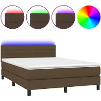 vidaXL Boxspring met matras en LED stof donkerbruin 140x200 cm