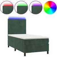 vidaXL Boxspring met matras en LED fluweel donkergroen 90x200 cm