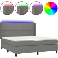 vidaXL Boxspring met matras en LED stof donkergrijs 180x200 cm