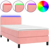 vidaXL Boxspring met matras en LED fluweel roze 90x200 cm