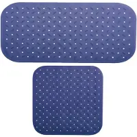 MSV Douche/bad anti-slip matten set badkamer - rubber - 2x stuks - donkerblauw - 2 formaten - Badmatjes